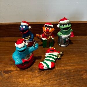 Set A Five Vintage Sesame Street Christmas Tree Ornaments Seasonal Holiday 1970s